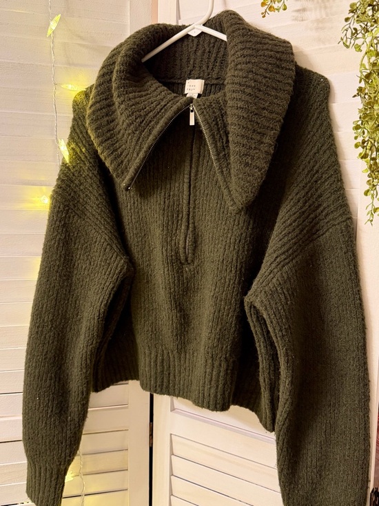 a new day Sweaters - a new day Olive Green Ribbed Half-Zip Turtleneck Sweater